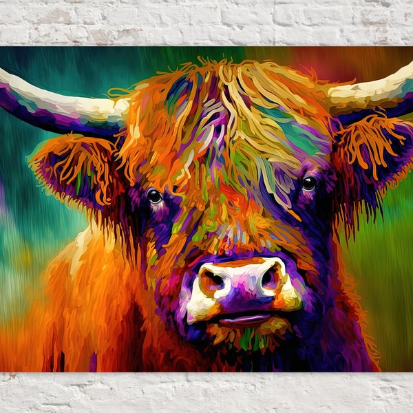 Colorful Cow Canvas Wall Art Etsy