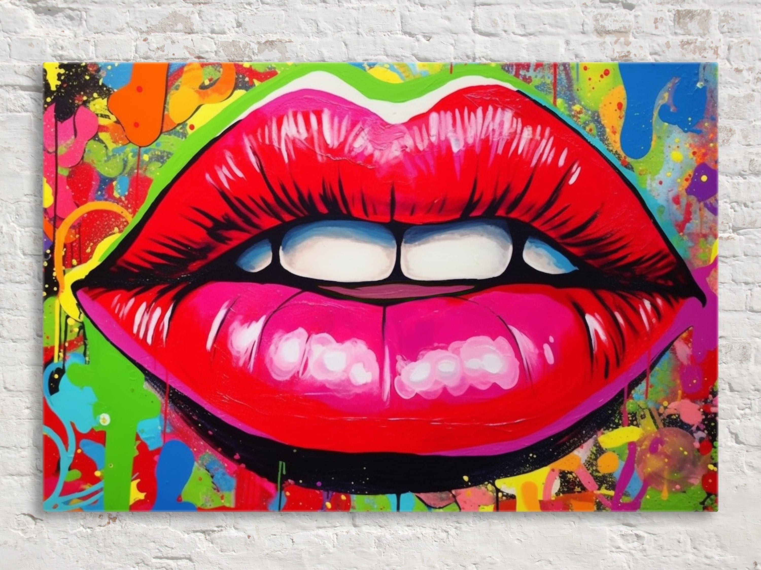 Pop Art Lips, Urban Street Art, Canvas Wall Decor, Spraypaint and