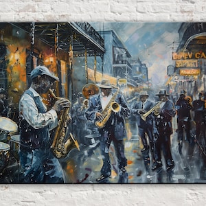 New Orleans Bourbon Street Jazz Band Painting, Giclee Print on