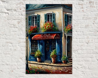 Paris Cityscape Painting, French Shop Canvas Print, Parisian Street Scene Wall Art