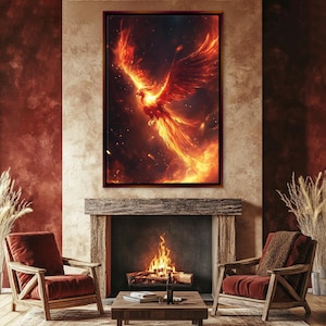Fiery Phoenix Rising Wall Art Canvas Print, Framed or Unframed, Gallery-wrapped Giclée, Ready to Hang, Extra Large Wall Art