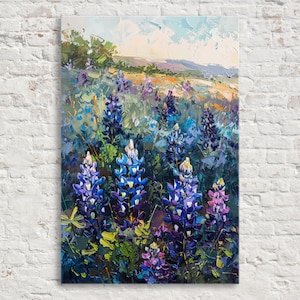 Lone Star Splendor: Texas Bluebonnet Painting, Giclee Print on Gallery-wrapped Artist Canvas, Ready to Hang, Available in Extra Large Sizes