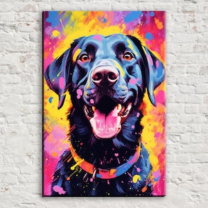 Black Labrador Dog Canvas, Large Canvas Wall Art Print, Striking Dog Painting, Black Lab Portrait Pop Art