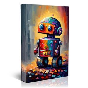 Cute Little Robot Canvas, Kids Room Robot Art, Painting Print, Children's Art image 2