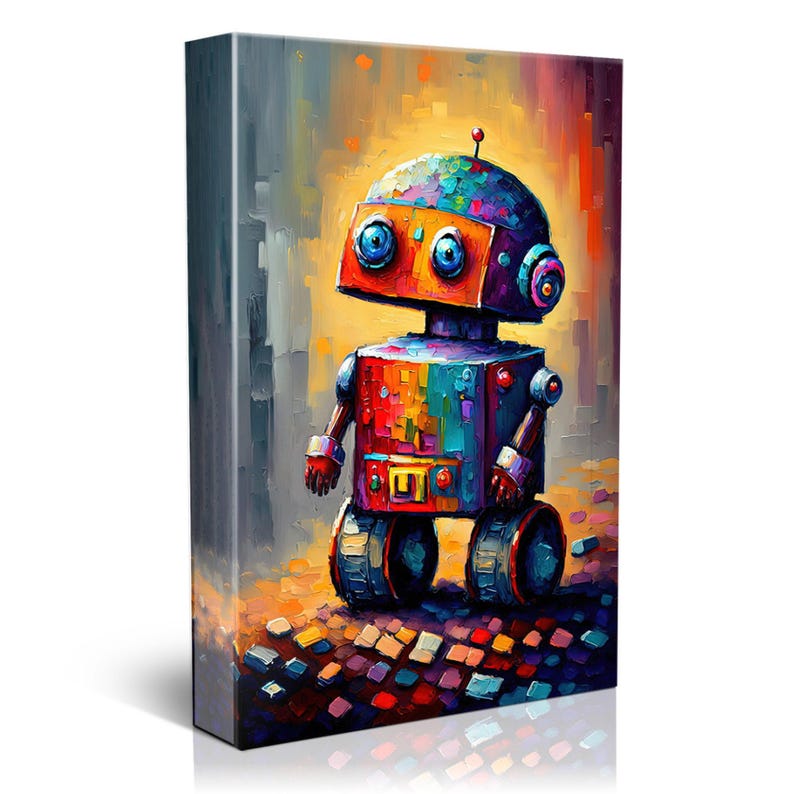 Cute Little Robot Canvas, Kids Room Robot Art, Painting Print, Children's Art image 2