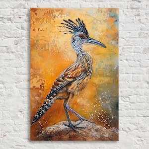 Southwestern Roadrunner, Desert Animal Art, Giclée Print on Gallery-wrapped Artist Canvas, Ready to Hang, Available in Extra Large Sizes image 1