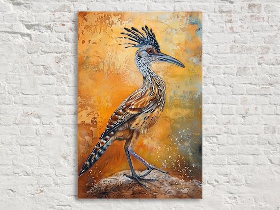 Southwestern Roadrunner, Desert Animal Art, Giclée Print on Gallery-wrapped Artist Canvas, Ready to Hang, Available in Extra Large Sizes