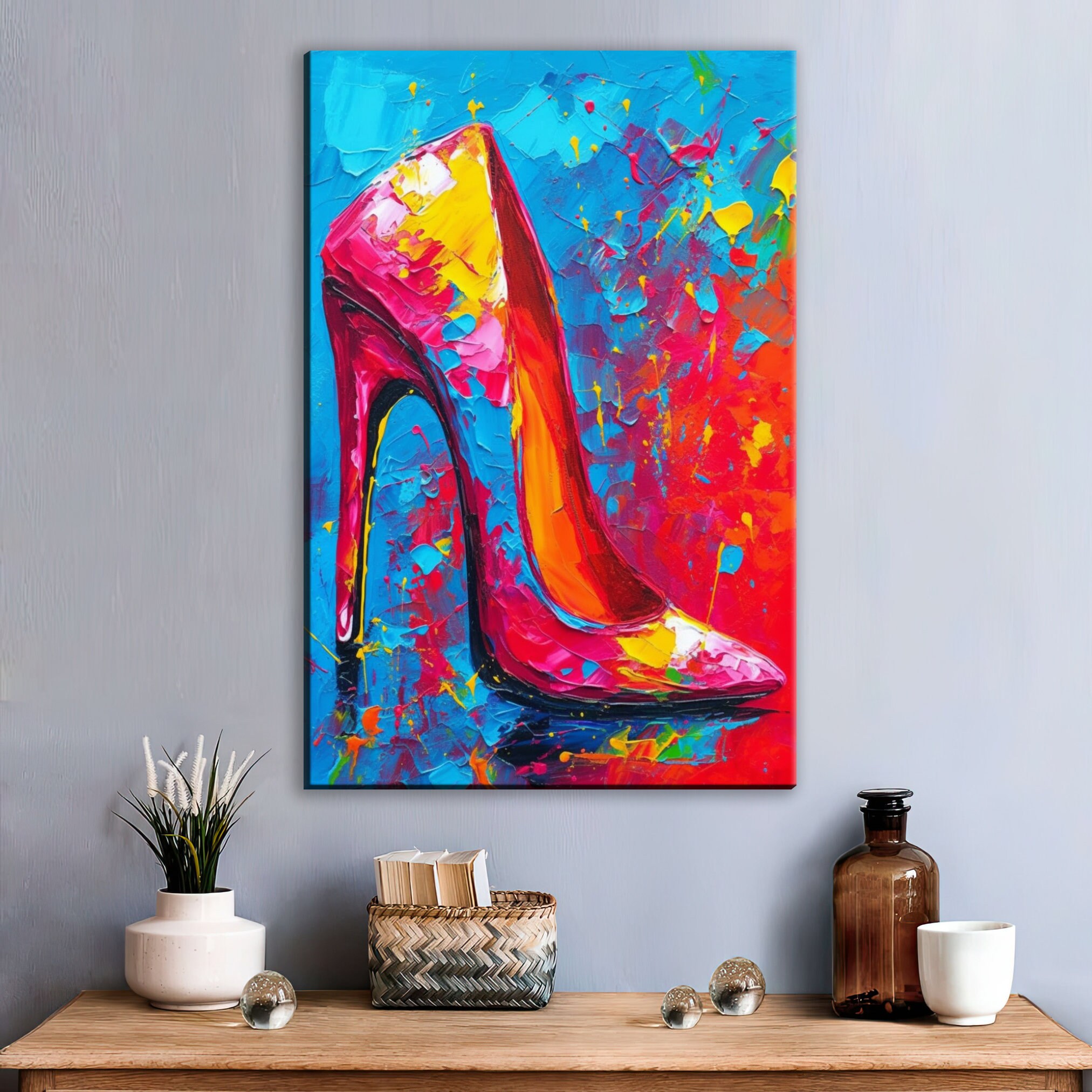 High Heels Colorful Pop Art, Impasto Oil Painting Canvas Print