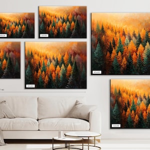 Vibrant Orange and Green Fall Forest Wall Art Canvas Print, Framed or ...