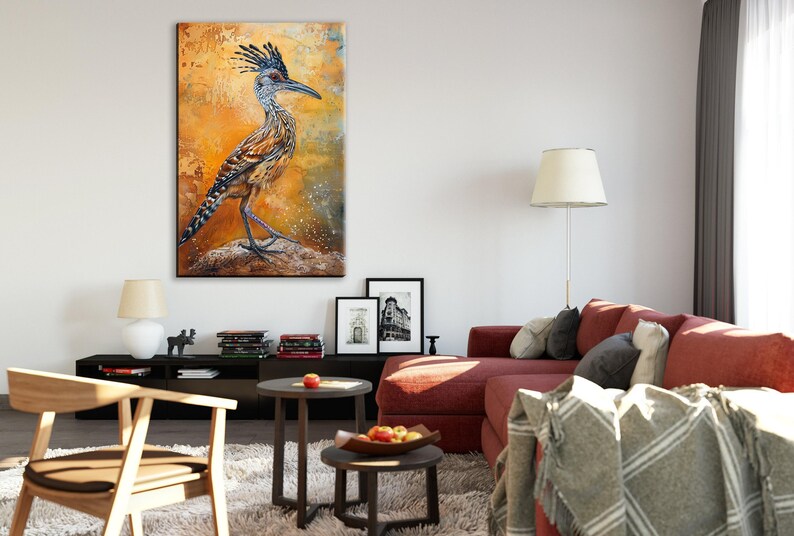 Southwestern Roadrunner, Desert Animal Art, Giclée Print on Gallery-wrapped Artist Canvas, Ready to Hang, Available in Extra Large Sizes image 5