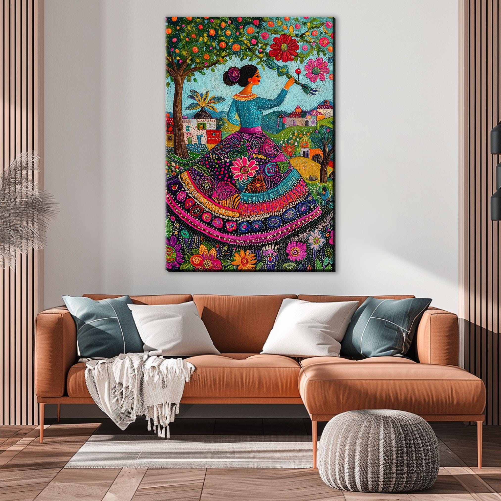 Vibrant Mexican Folk Art Canvas Print, Colorful Latin Decor, Framed ...