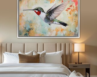 Vibrant Hummingbird Artwork for Nature Lovers Canvas Print, Framed or Unframed, Gallery-wrapped Giclée, Ready to Hang, Extra Large Wall Art