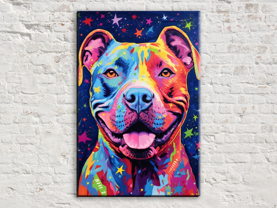 Pitbull Canvas Wall Art, Large Canvas Art, Cute Dog Portrait, Pit Bull