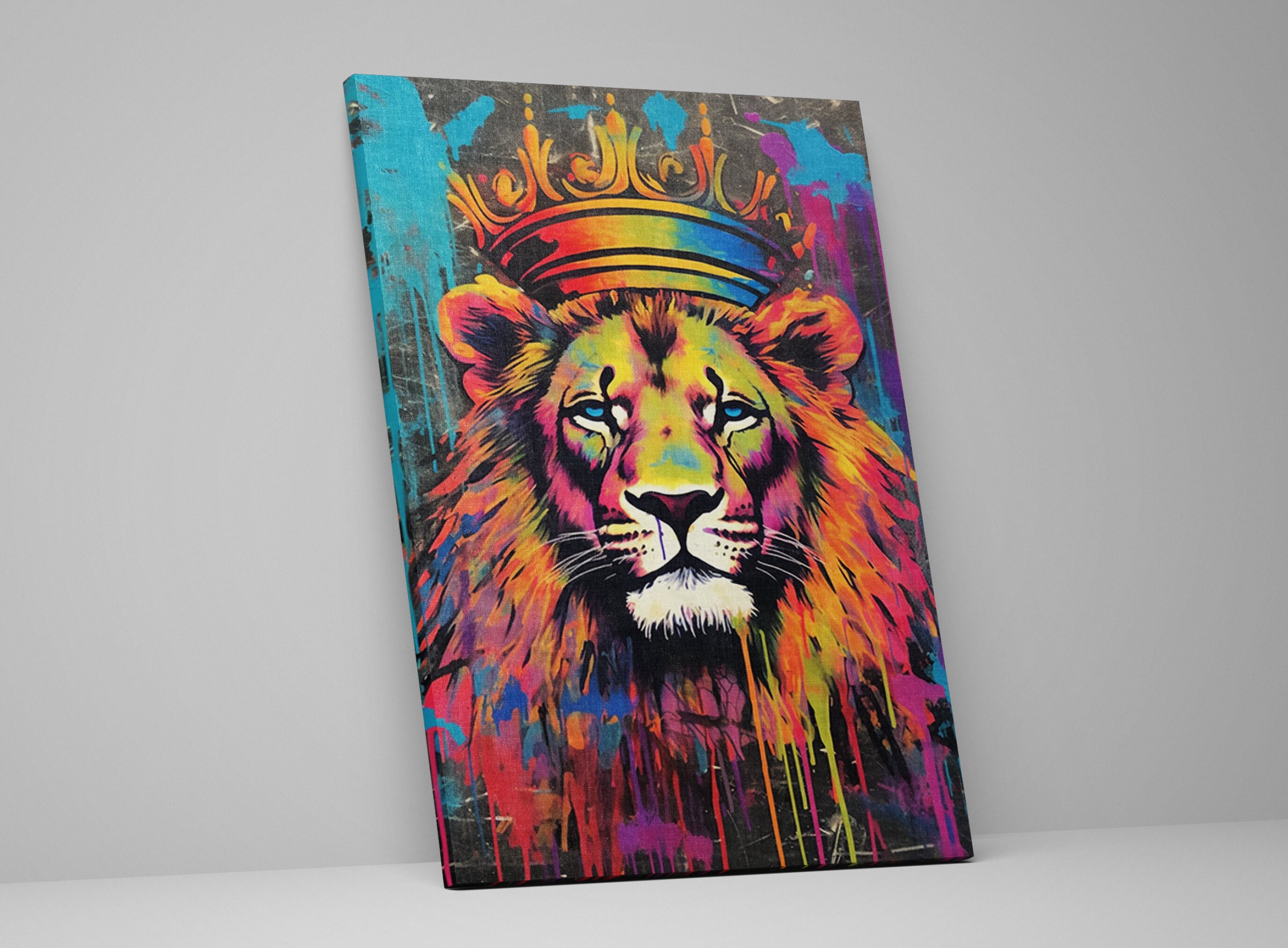 Majestic Lion King Canvas, Spraypaint Graffiti Street Art