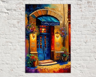 Bunte Pariser Tür, Paris Malerei Leinwanddruck, Europäische Malerei Giclée-Druck