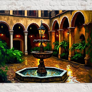 New Orleans Canvas Art, Courtyard Painting, New Orleans French Quarter Wall Art, Bourbon Street Giclee Art Print