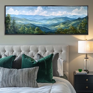 Cuadro panorámico de las Montañas Humeantes en lienzo, con o sin marco, impresión giclée horizontal de gran formato, listo para colgar, cuadro extragrande.