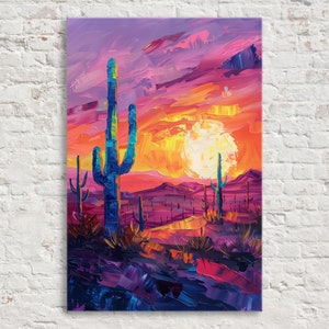 Sonnenuntergang Silhouette: Wüste Saguaro Giclée-Druck auf in die Galerie eingewickelter Künstlerleinwand, fertig zum Aufhängen, erhältlich in extra großen Größen