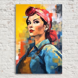 We Can Do It! Rosie the Riveter Wall Art, Inspirational Women&#39;s Empowerment, Giclee Print on Artist Canvas, Available in Extra Large Sizes