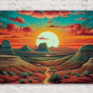 American Southwest Canvas, Desert Pop Art Landscape, Western Wall Art, Canvas Painting Print, Large Canvas