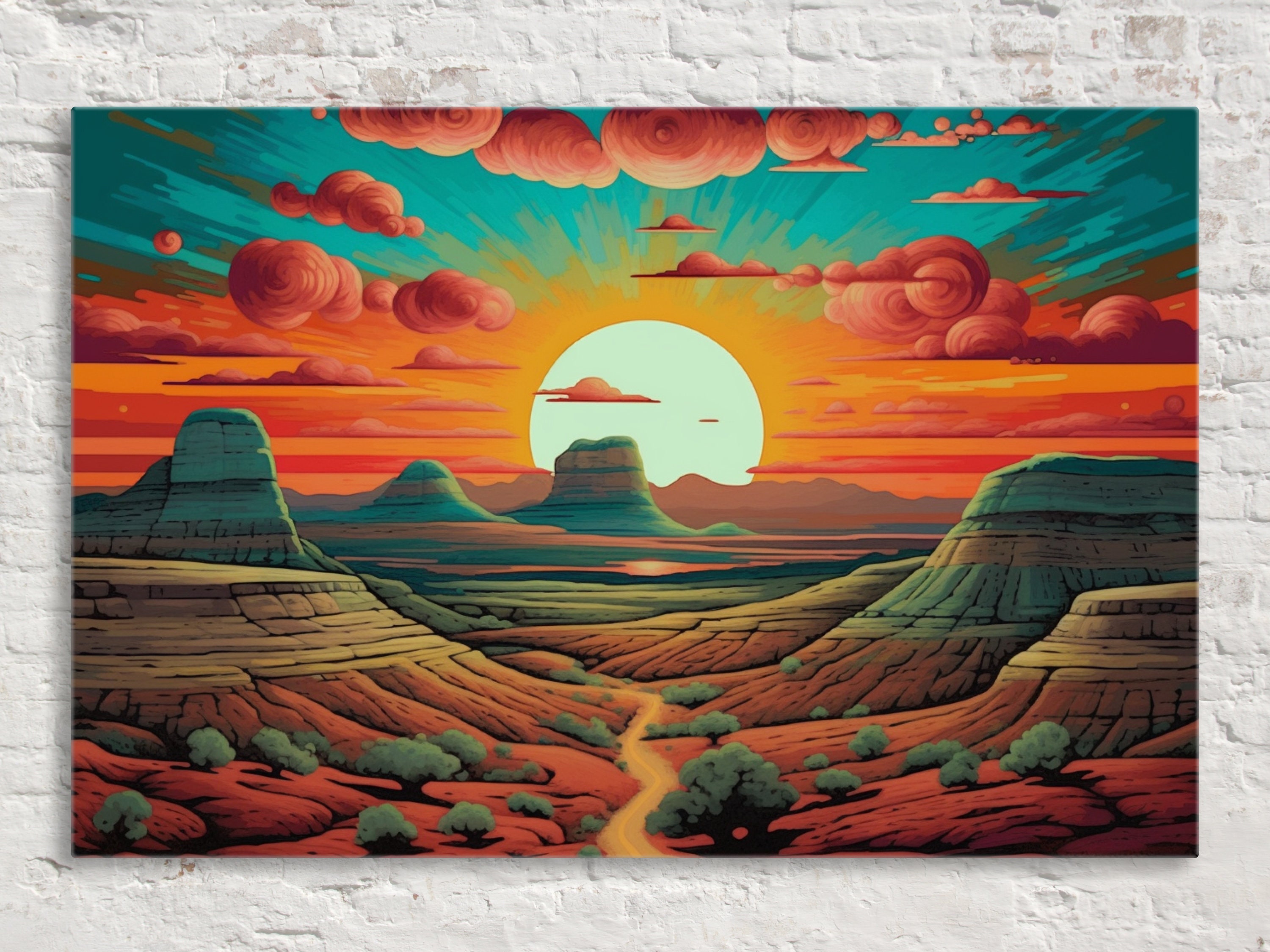 American Southwest Canvas, Desert Pop Art Landscape, Western Wall