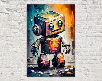 Baby Robot Art, Cute Kids Robot Painting Print, Children's Art
