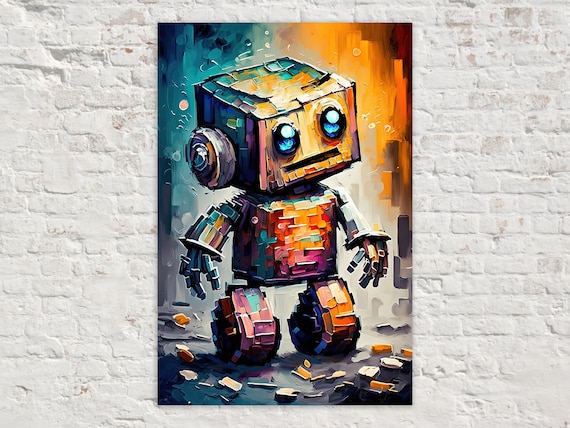 Baby Robot Art, Cute Kids Robot Painting Print, Children's Art