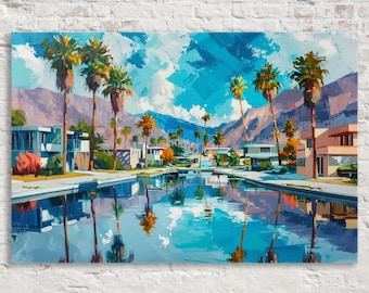 Palm Springs Pool Scene, Modern Painting, Giclée Print on Gallery-wrapped Artist Canvas, Ready to Hang, Available in Extra Large Sizes