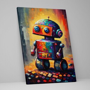 Cute Little Robot Canvas, Kids Room Robot Art, Painting Print, Children's Art image 3