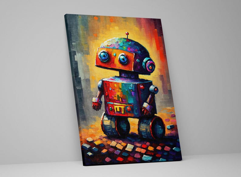 Cute Little Robot Canvas, Kids Room Robot Art, Painting Print, Children's Art image 3
