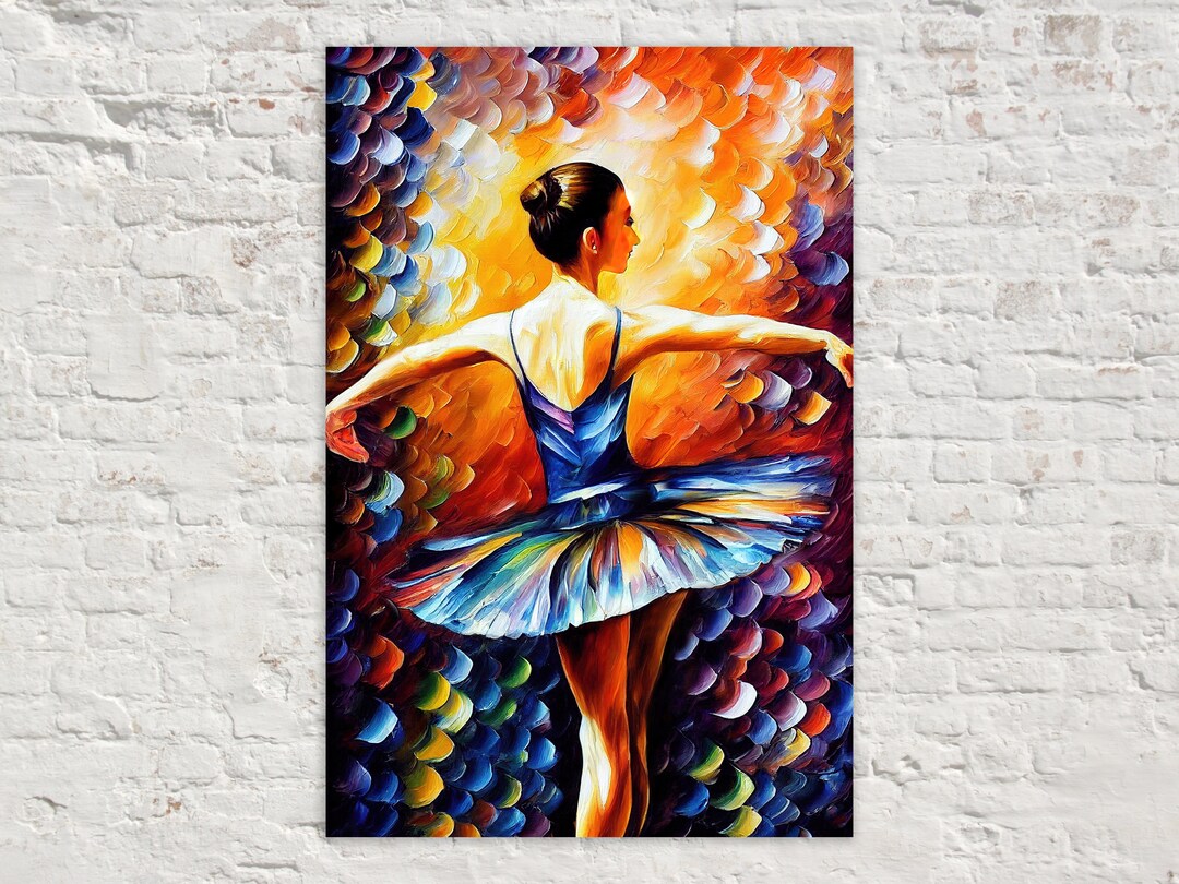 Ballerina Canvas Wall Art, Ballet Dancer Painting Print, Colorful Decor