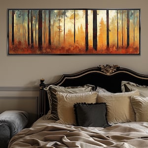Panoramic Autumn Forest Landscape Canvas, Framed or Unframed, Long Horizontal Gallery-wrapped Giclée, Ready to Hang, Extra Large Wall Art