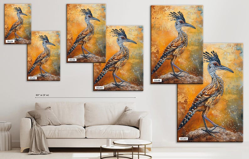 Southwestern Roadrunner, Desert Animal Art, Giclée Print on Gallery-wrapped Artist Canvas, Ready to Hang, Available in Extra Large Sizes image 9
