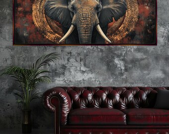 Panoramic Elephant Zen Canvas Art Print, Framed or Unframed, Long Horizontal Gallery-wrapped Giclée, Ready to Hang, Extra Large Wall Art