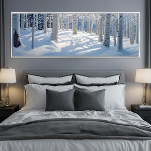 Panoramic Snowy Aspen Tree Forest, Winter Canvas, Framed Unframed, Long Horizontal Gallery-wrapped, Ready to Hang, Extra Large Wall Art