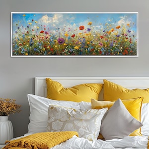Panoramic Wildflower Wall Art, Canvas Print, Framed or Unframed, Long Horizontal Gallery-wrapped Giclée, Ready to Hang, Extra Large Wall Art