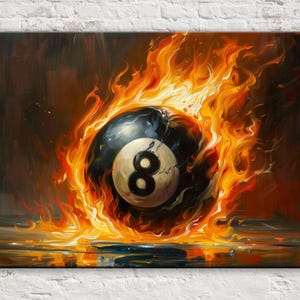 Flaming 8 Ball Wall Art Canvas, Game Room Man Cave Bar, Print on Gallery-wrapped Artist Canvas, Ready to Hang, Available in Extra Large Size