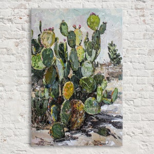 Desert Jewel: Prickly Pear Cactus Painting Art, Giclee Print on Gallery-wrapped Artist Canvas, Ready to Hang, Available in Extra Large Sizes