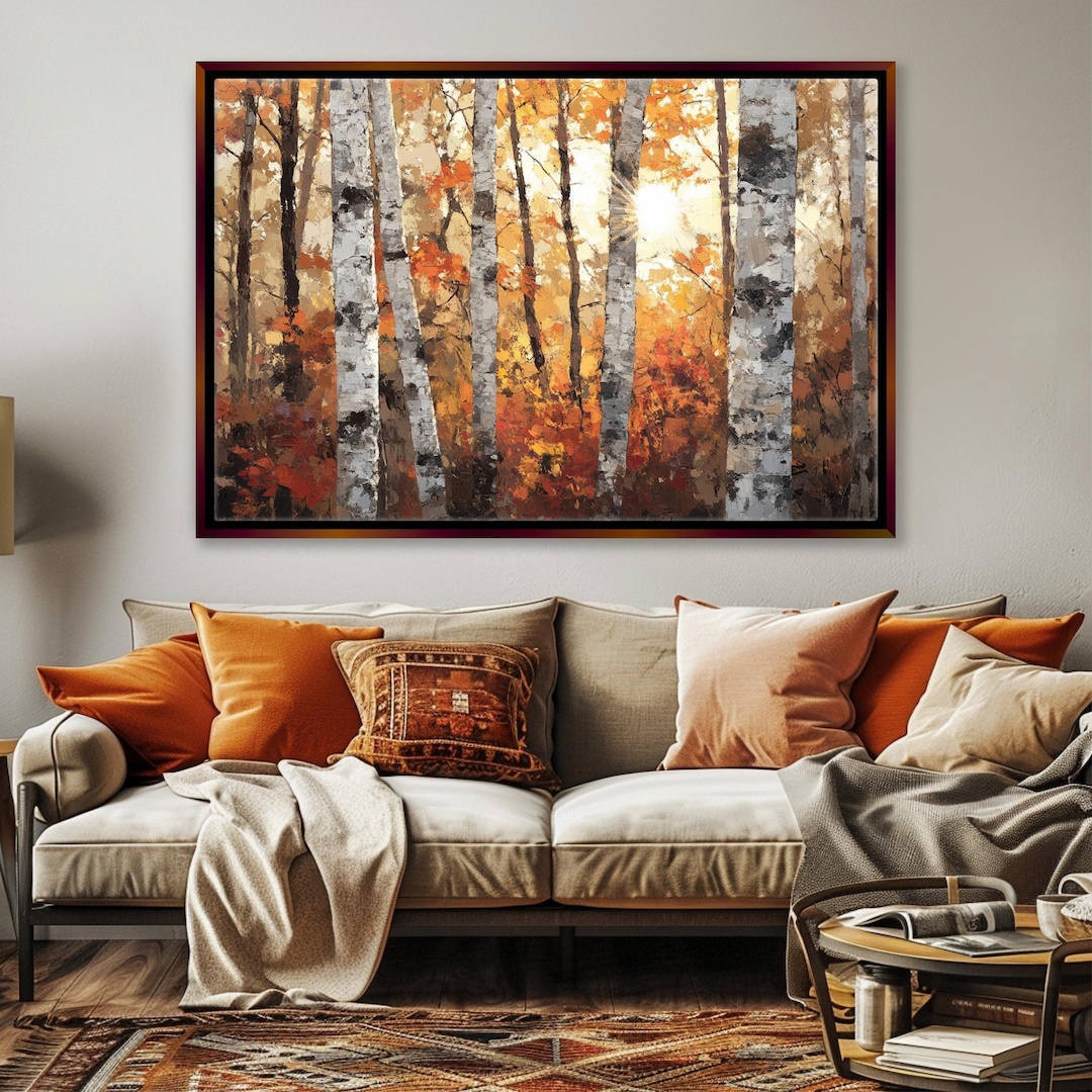Autumn Birch Tree Wall Art Canvas Print, Cozy Fall Decor , Framed or ...