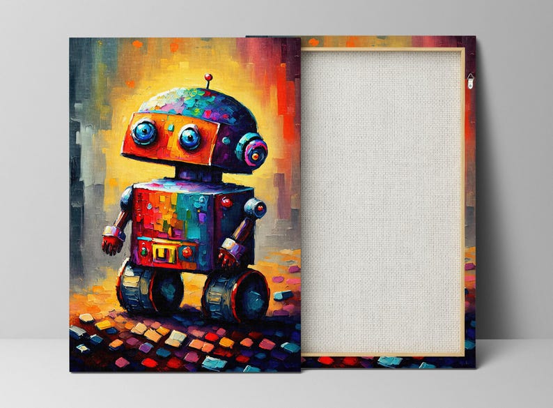 Cute Little Robot Canvas, Kids Room Robot Art, Painting Print, Children's Art image 6