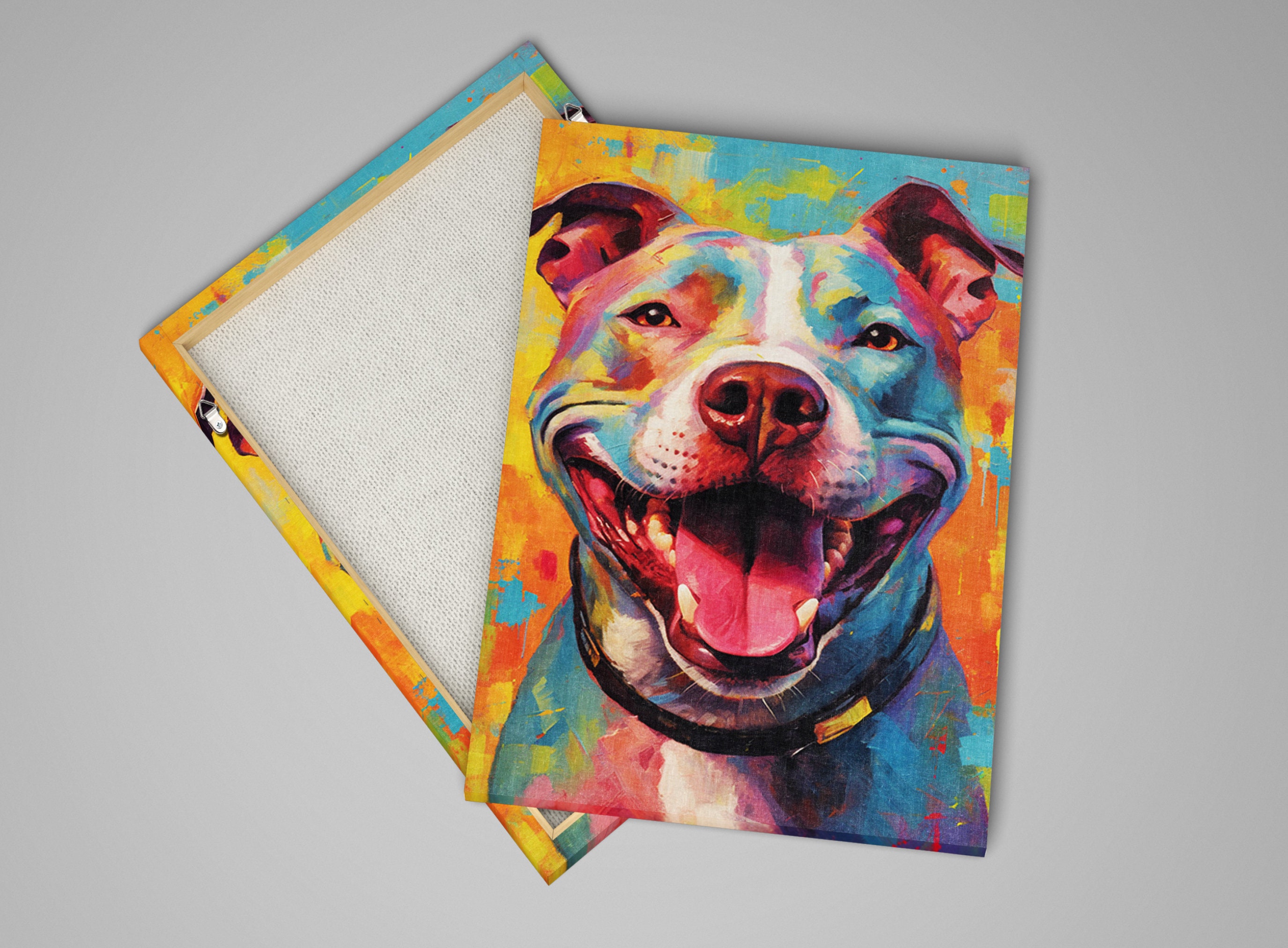 絵画 PITBULL  27x51cm Pitbull Dog Canvas, Large Canvas Wall Art Print, Cute Dog Painting
