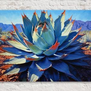 Tranquil Elegance: Blue Agave Canvas Print, Desert Scene Realistic Painting, Giclee Print on Artist Canvas, Available in Extra Large Sizes