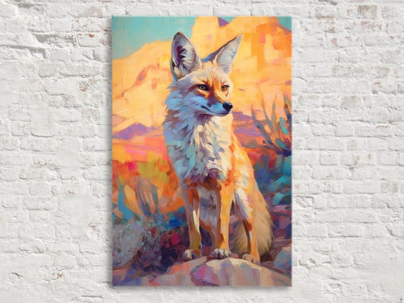 Desert Fox Painting Portrait, Southwest Wildlife Canvas Art Print, Animal Wall Art, Living Room Decor, Large Canvas