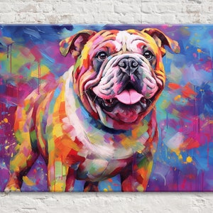 English Bulldog Canvas Wall Art, Cute Colorful Pet Painting, Bulldog Pop Art, Large Canvas Art