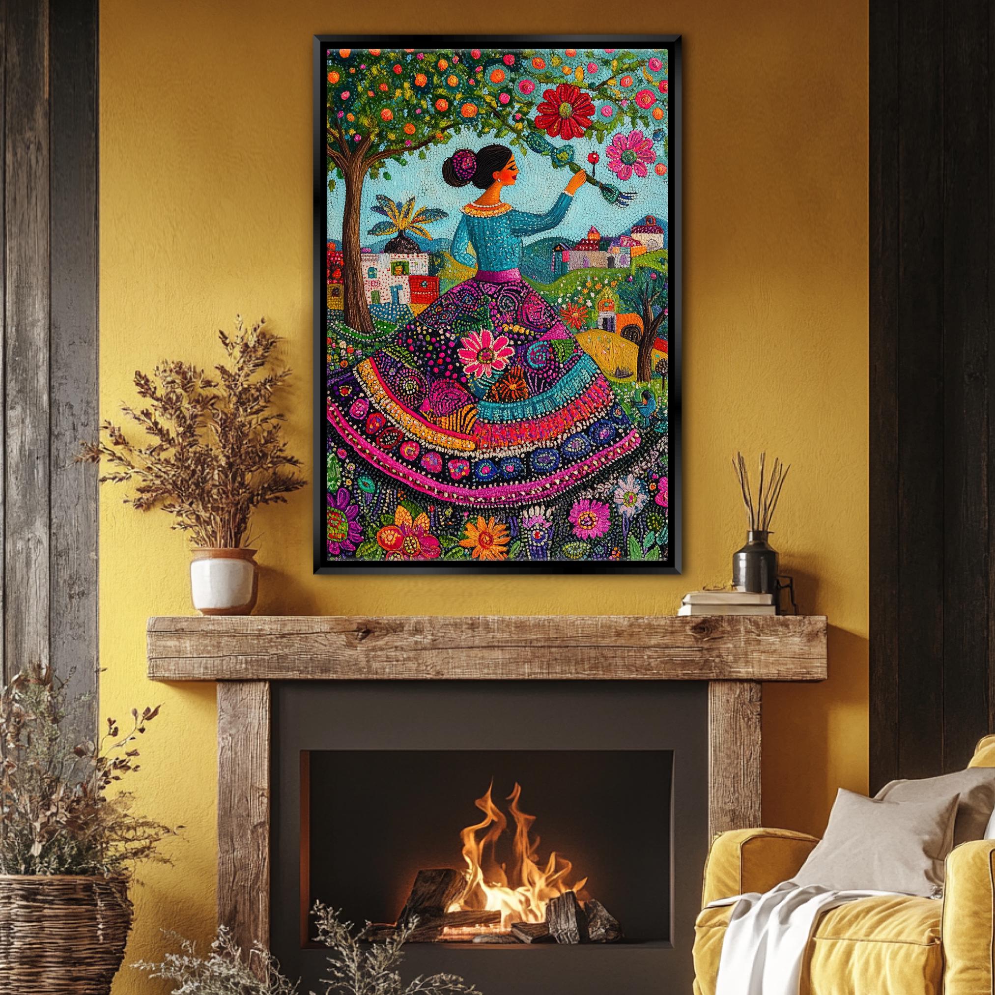 Vibrant Mexican Folk Art Canvas Print, Colorful Latin Decor, Framed ...