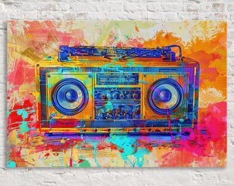 Vibrant Boombox Pop Art, Giclée Print on Gallery-wrapped Artist Canvas, Ready to Hang, Available in Extra Large Sizes
