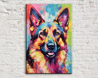 German Shepherd Canvas Wall Art Print, Colorful Dog Painting, Large Giclee Wall Art, Pet Portrait Pop Art