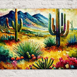 Vintage Desert Canvas Print, Southwest Art Painting, Colorful Landscape