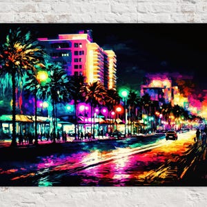 South Beach Canvas Art, Miami Beach, Colorful Painting Print, Colorful Giclee Print