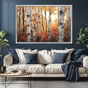 Autumn Birch Tree Wall Art Canvas Print, Cozy Fall Decor , Framed or ...